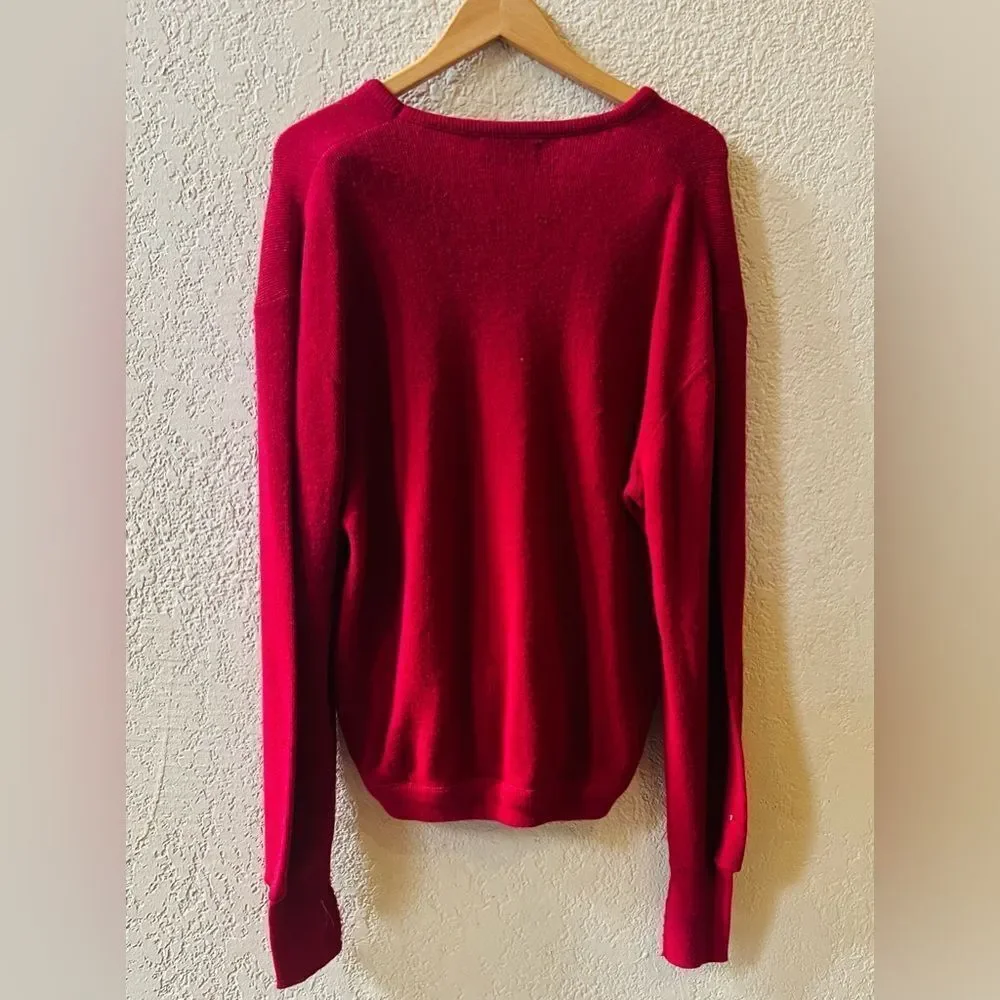 Izod Sweater Men's Red XLarge‎ Pullover V Neck Grandpa Logo Vintage 1970s USA